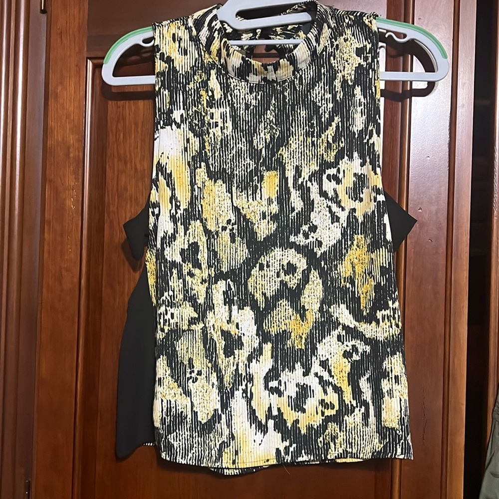 ASTR black, yellow and cream top with cutout on each side Size S